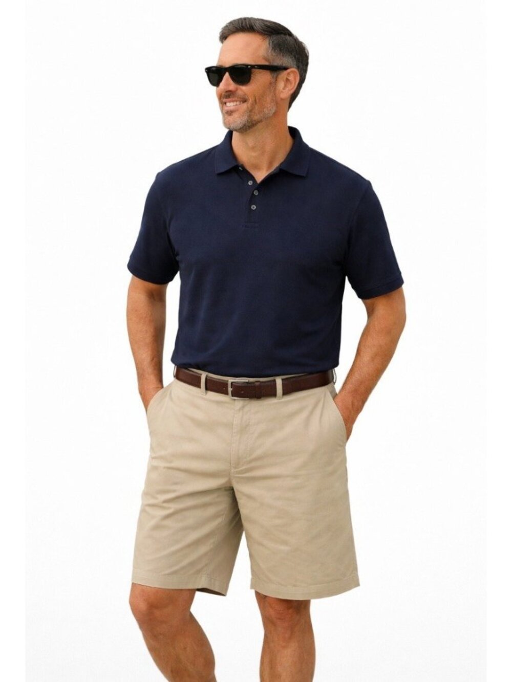 Haggar Mens Chino Shorts Size 42 Beige Flat Front Linen Blend New Casual